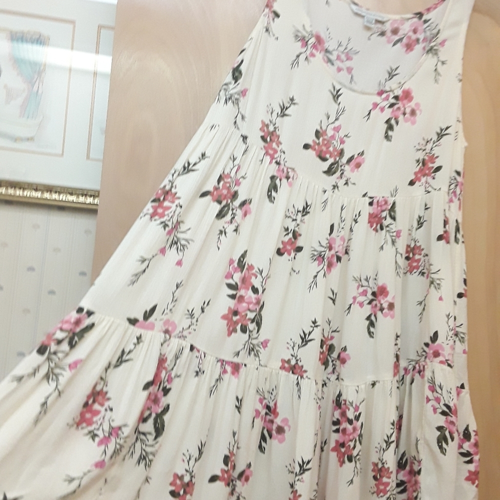 White Pink Floral tiered flowy dress top